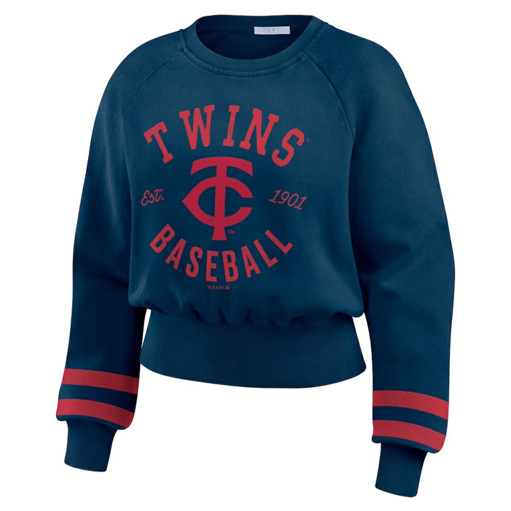 Minnesota Twins WEAR by Erin Andrews Women's Vintage Washed Cropped Pullover Sweatshirt - Navy