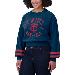 Minnesota Twins WEAR by Erin Andrews Women's Vintage Washed Cropped Pullover Sweatshirt - Navy