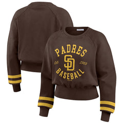 San Diego Padres WEAR by Erin Andrews Women's Vintage Washed Cropped Pullover Sweatshirt - Brown