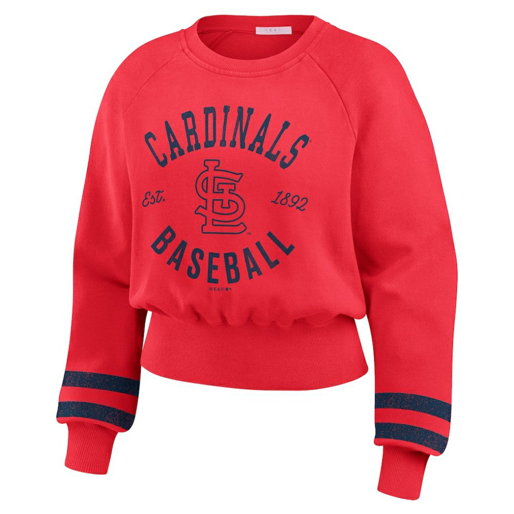 St. Louis Cardinals WEAR by Erin Andrews Women's Vintage Washed Cropped Pullover Sweatshirt - Red