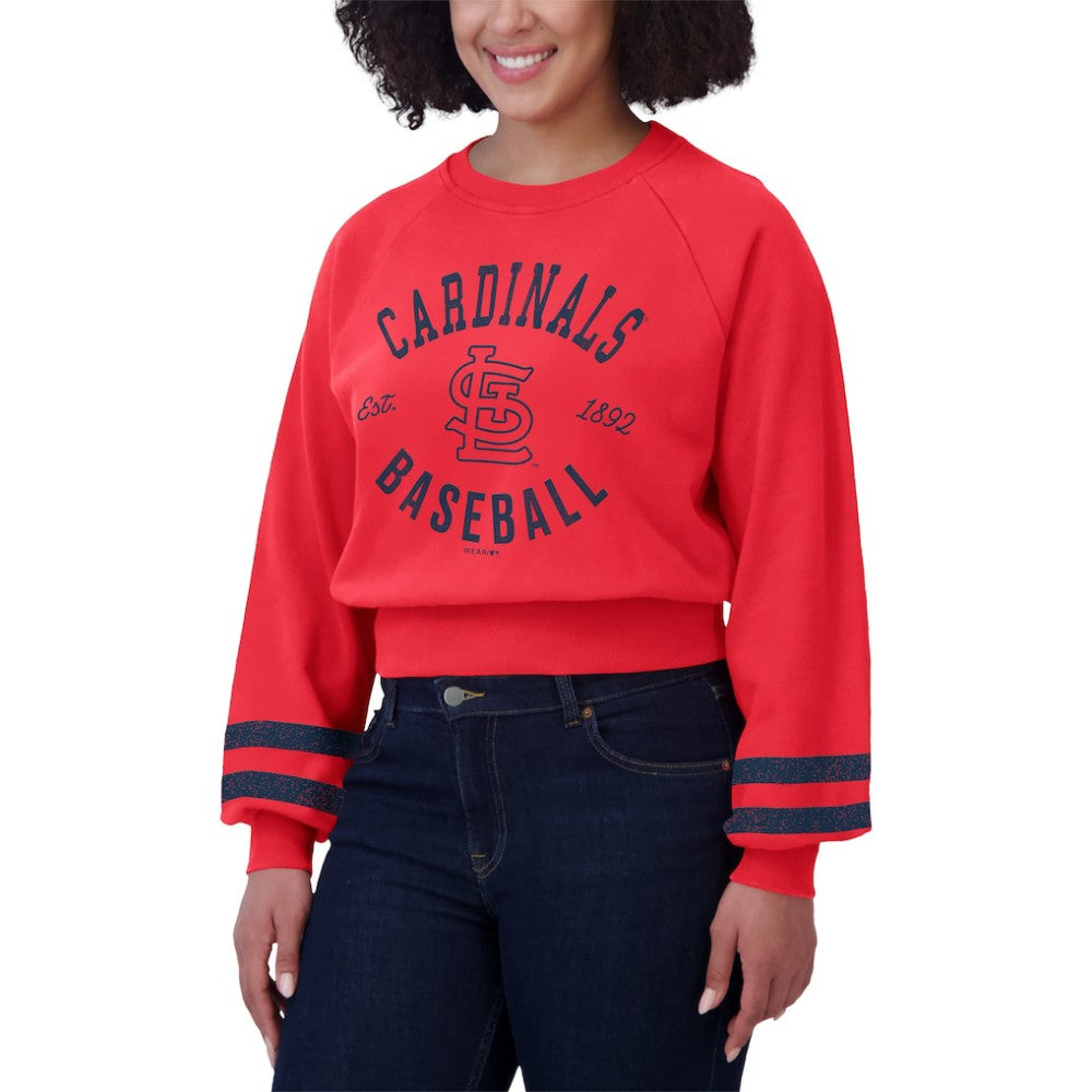 St. Louis Cardinals WEAR by Erin Andrews Women's Vintage Washed Cropped Pullover Sweatshirt - Red