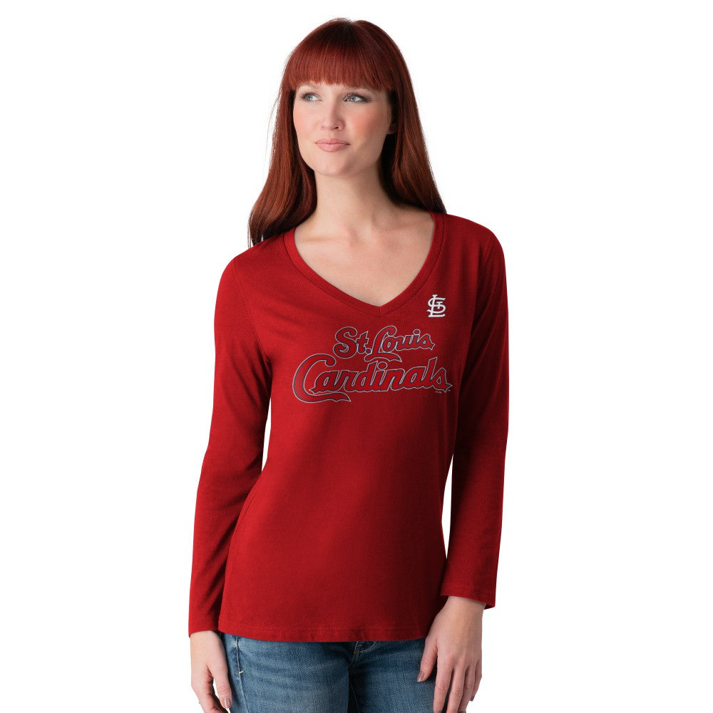 St. Louis Cardinals G-III 4Her by Carl Banks Women's Post Season Long Sleeve V-Neck T-Shirt - Red