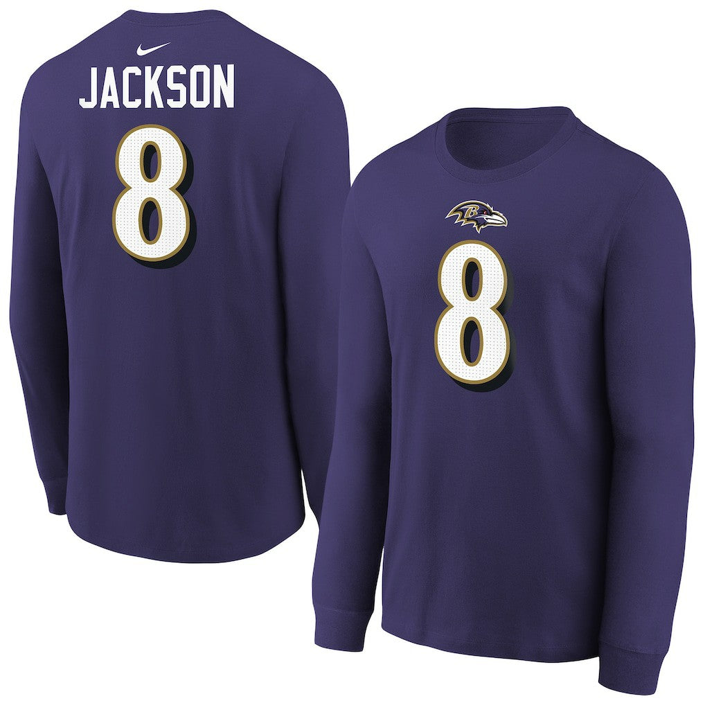 NFL Baltimore Ravens Lamar Jackson  Youth Player Name & Number Long Sleeve T-Shirt