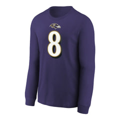 NFL Baltimore Ravens Lamar Jackson  Youth Player Name & Number Long Sleeve T-Shirt