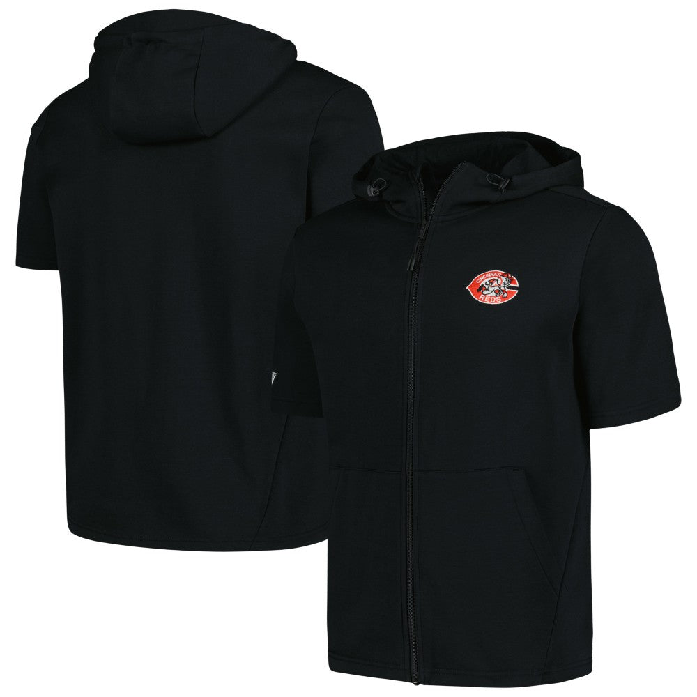 Cincinnati Reds Levelwear Recruit Short Sleeve Full-Zip Hoodie - Black