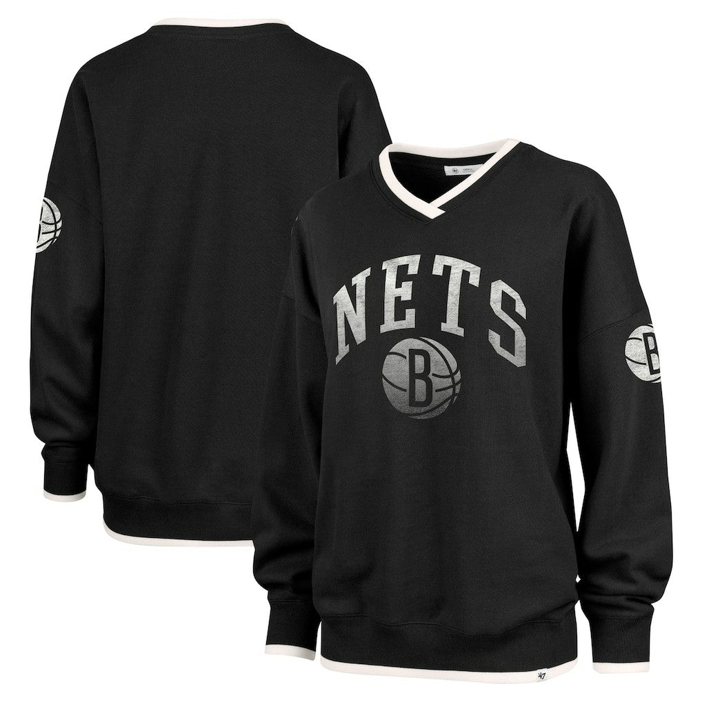 Brooklyn Nets '47 Women's Rise Wax Pack Daze '80s Oversize Pullover Sweatshirt - Black | 47 brand shop