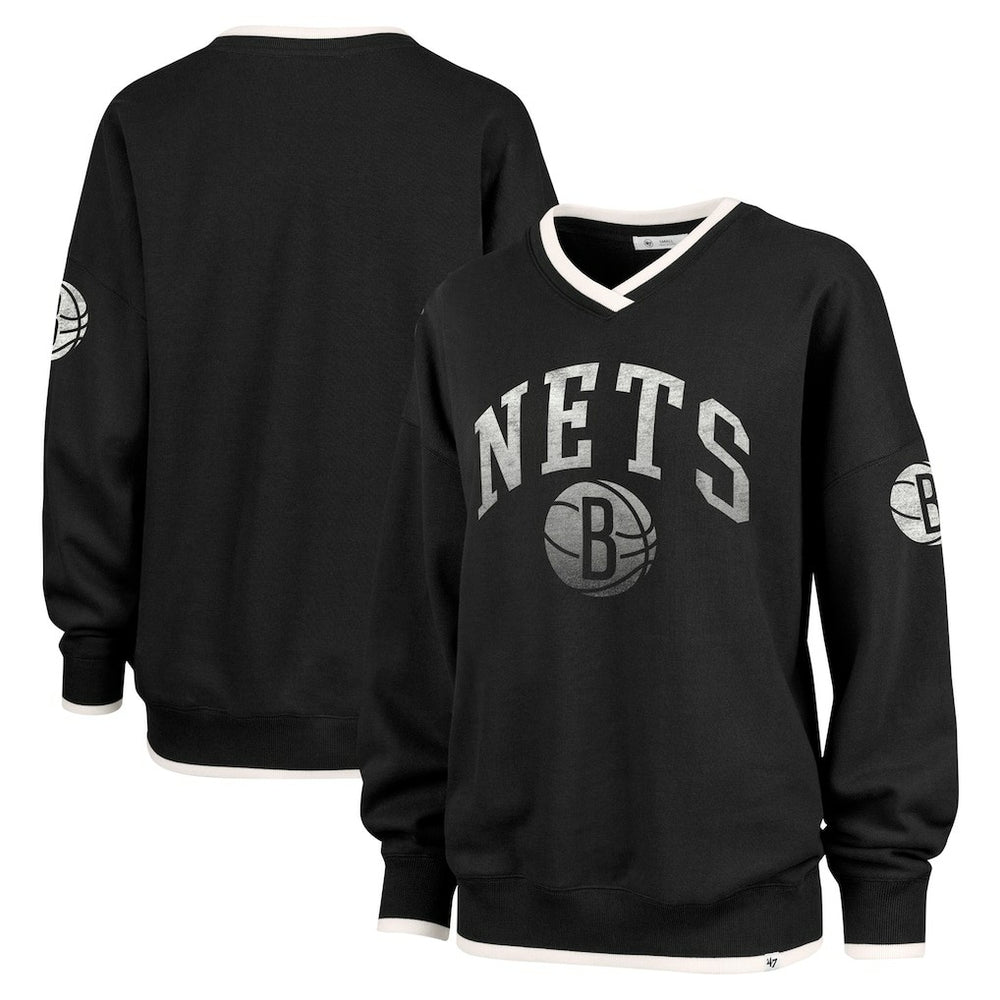 Brooklyn Nets '47 Women's Rise Wax Pack Daze '80s Oversize Pullover Sweatshirt - Black | 47 brand shop