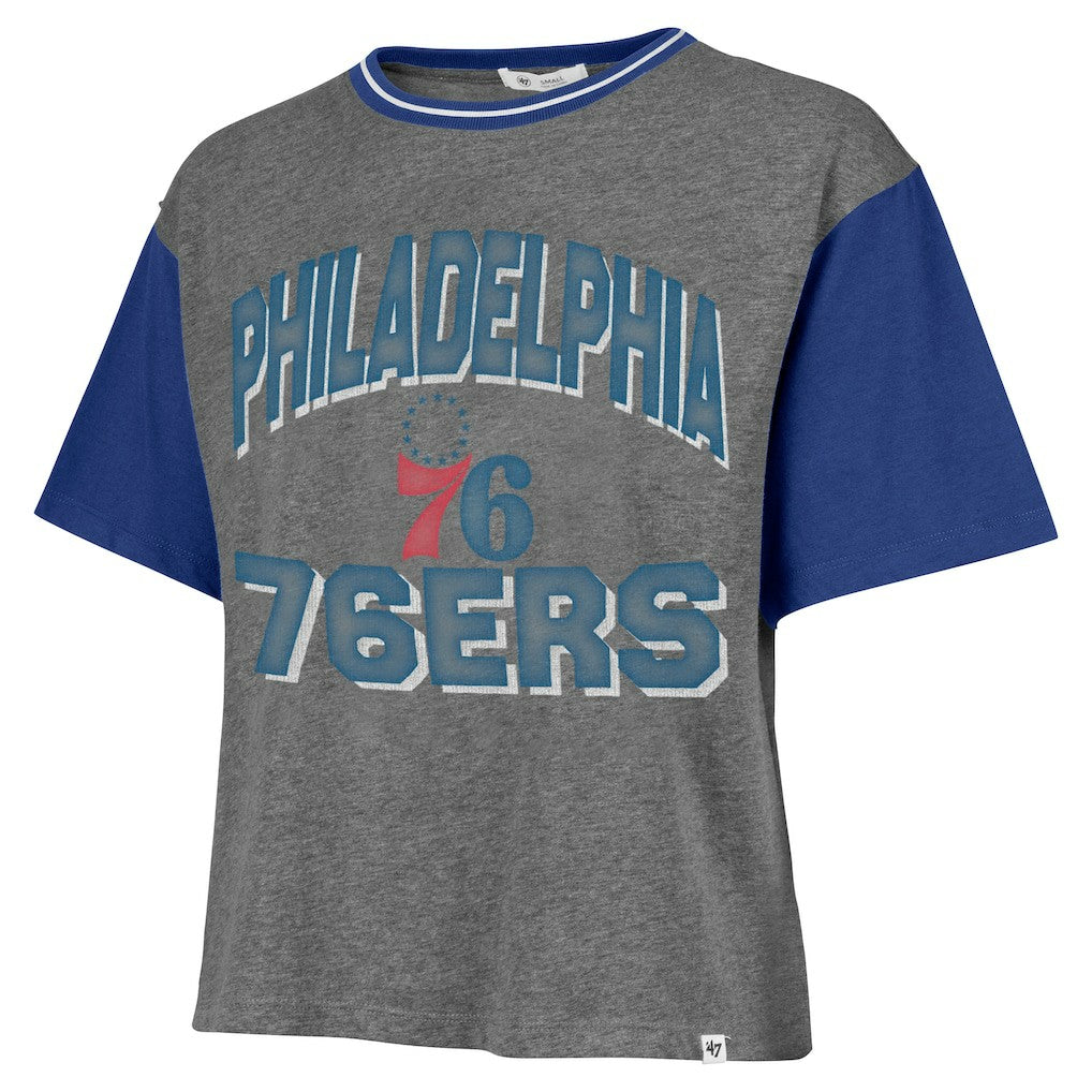 Philadelphia 76ers '47 Women's Rise Clubhouse Ziggy Color Block T-Shirt - Gray | 47 brand for sale
