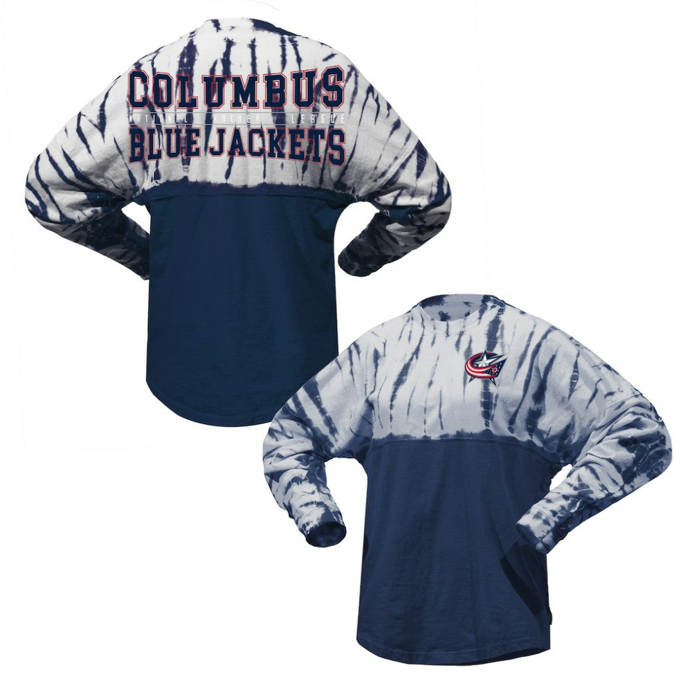 Columbus Blue Jackets Spirit Jersey Unisex Crystal Half Dye Long Sleeve T-Shirt