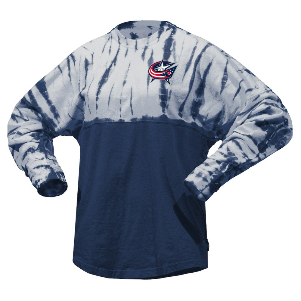 Columbus Blue Jackets Spirit Jersey Unisex Crystal Half Dye Long Sleeve T-Shirt