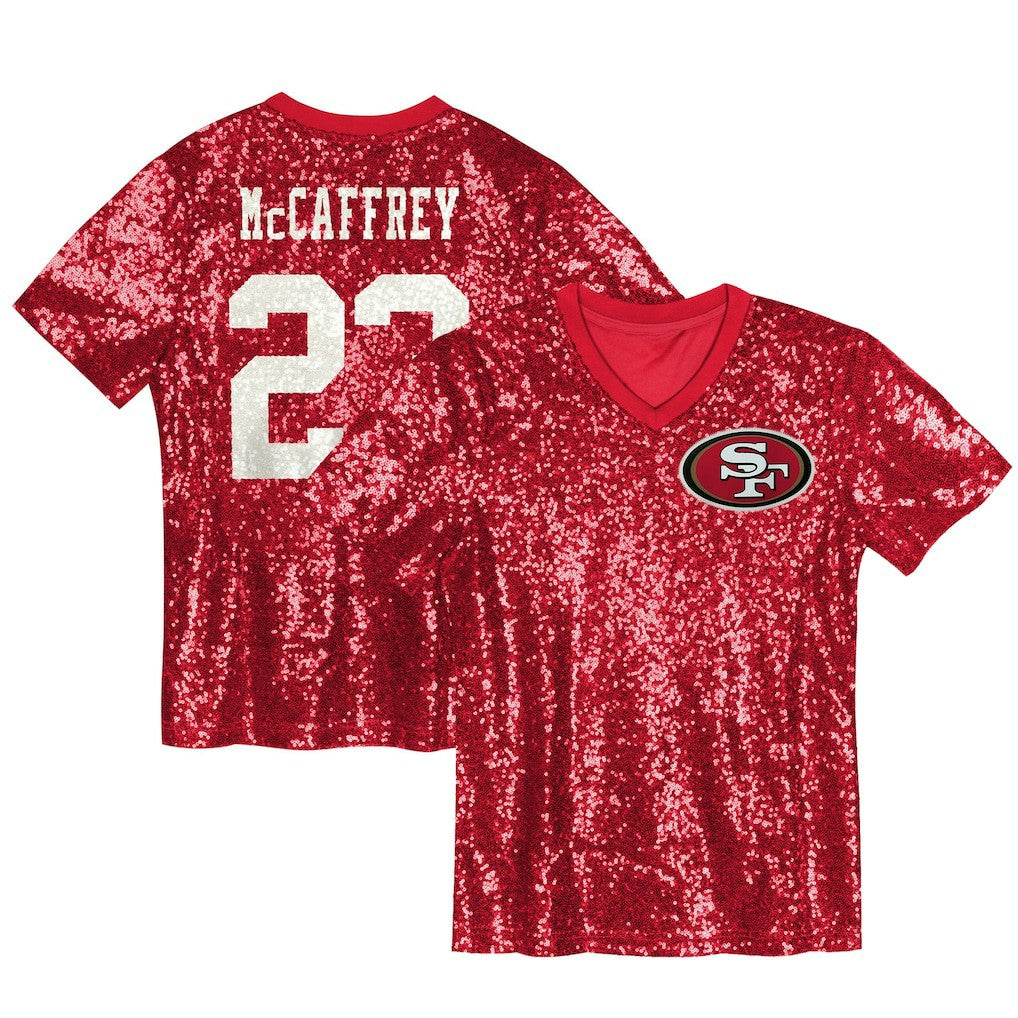 NFL San Francisco 49ers Christian McCaffrey  Women's Player Name & Number V-Neck Fashion Jersey