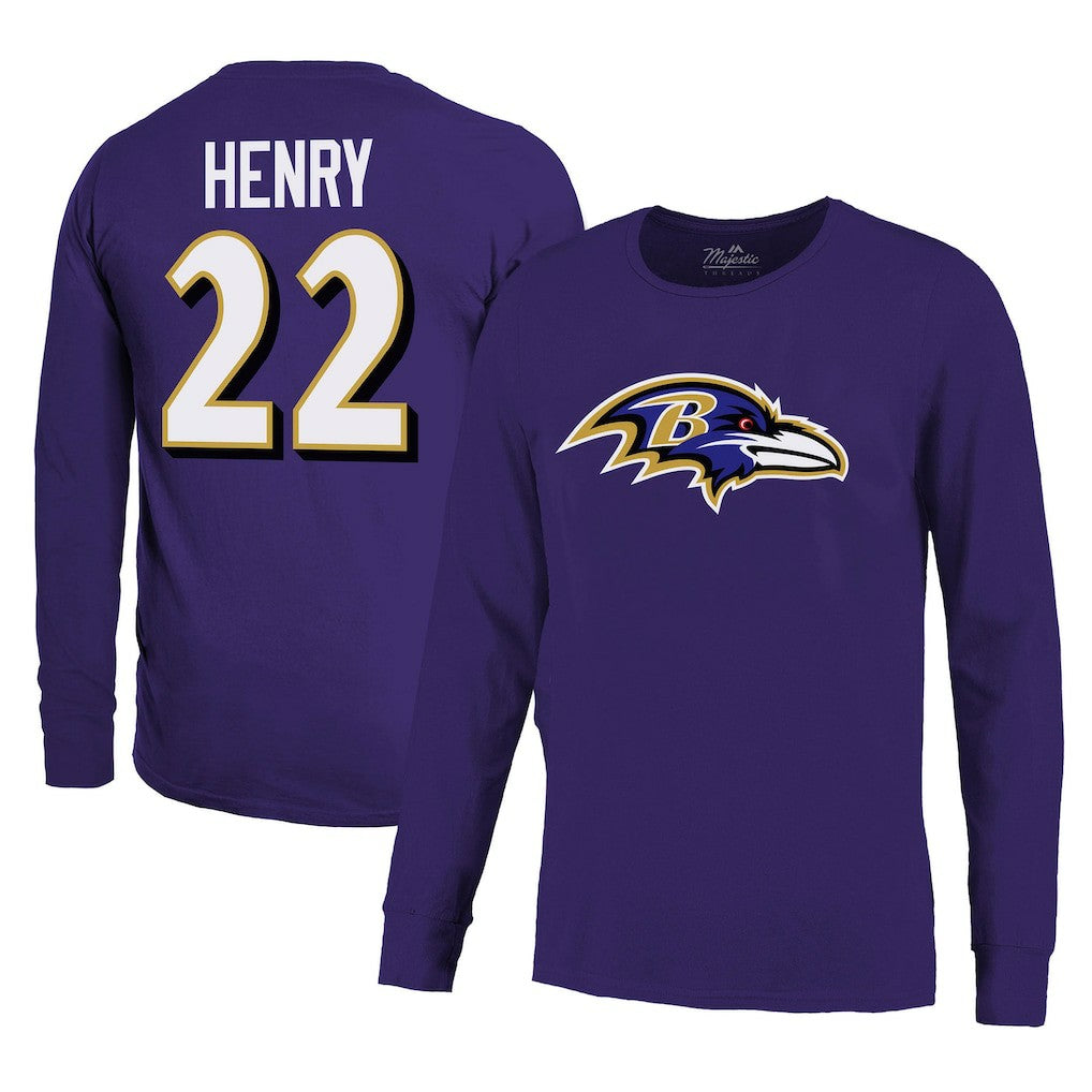 NFL Baltimore Ravens Derrick Henry  Majestic Threads Name & Number Long Sleeve T-Shirt