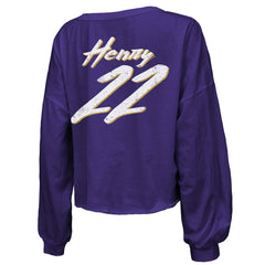 NFL Baltimore Ravens Derrick Henry  Majestic Threads Women's Name & Number Off-Shoulder Script Cropped Long Sleeve Relaxed V-Neck T-Shirt