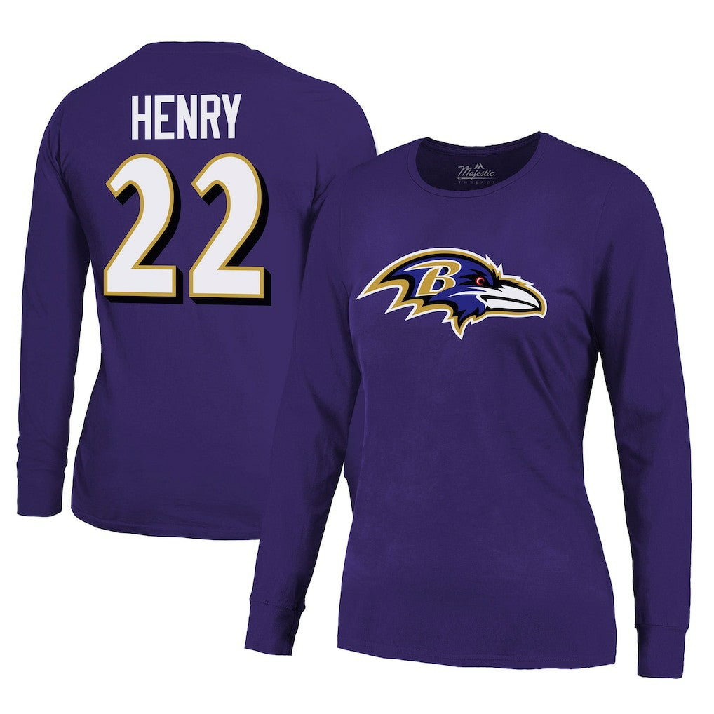 NFL Baltimore Ravens Derrick Henry  Majestic Threads Women's Name & Number Long Sleeve T-Shirt