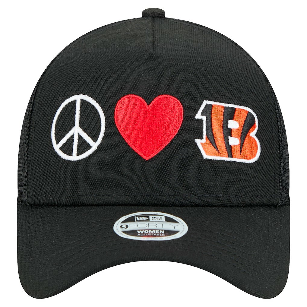 NFL Cincinnati Bengals Women's Peace & Love Trucker 9FORTY Adjustable Hat