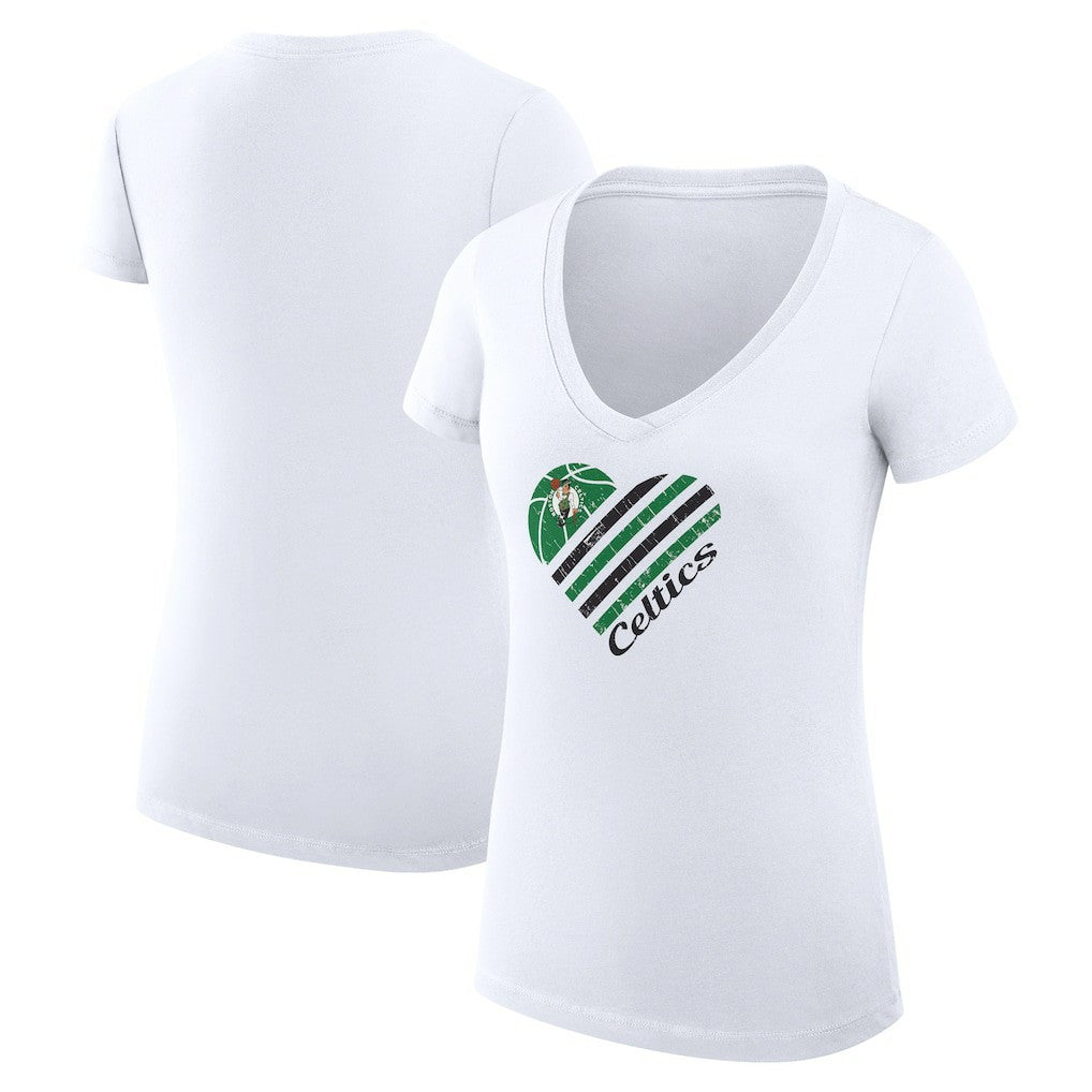 Boston Celtics G-III 4Her by Carl Banks Women's Super-Slim Fit Lightweight Heart V-Neck T-Shirt - White on sale