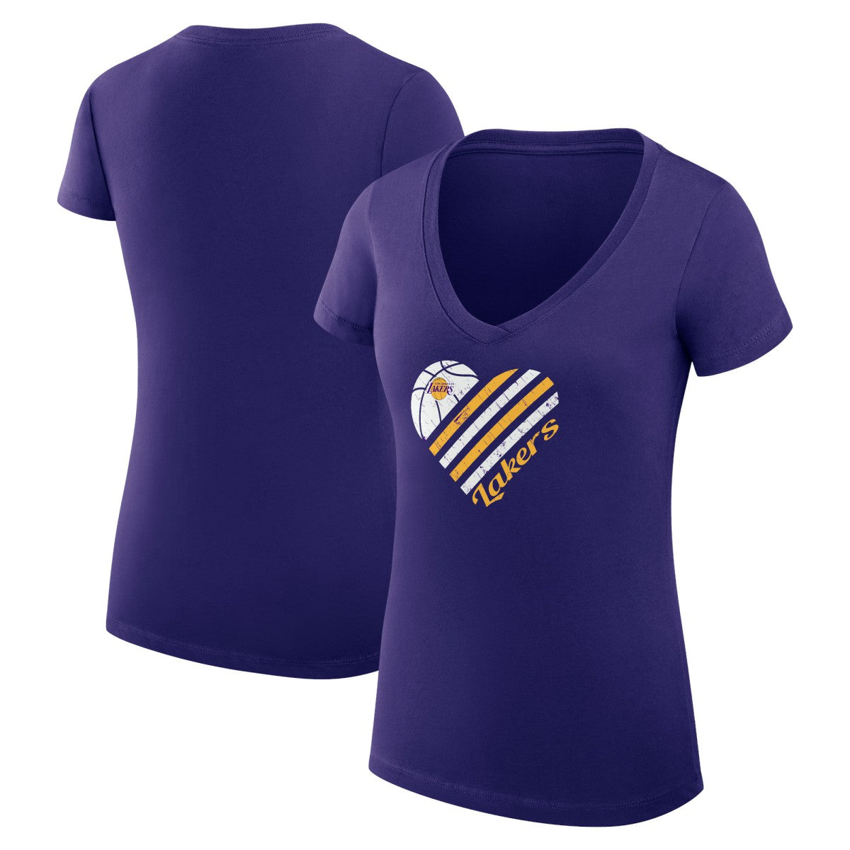 Los Angeles Lakers G-III 4Her by Carl Banks Women's Super-Slim Fit Lightweight Heart V-Neck T-Shirt - Purple on sale