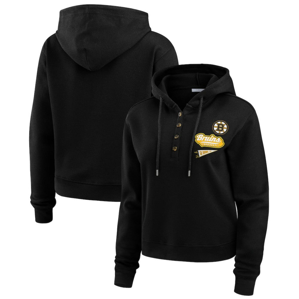 Boston Bruins WEAR by Erin Andrews Women's Waffle-Knit Pullover Hoodie