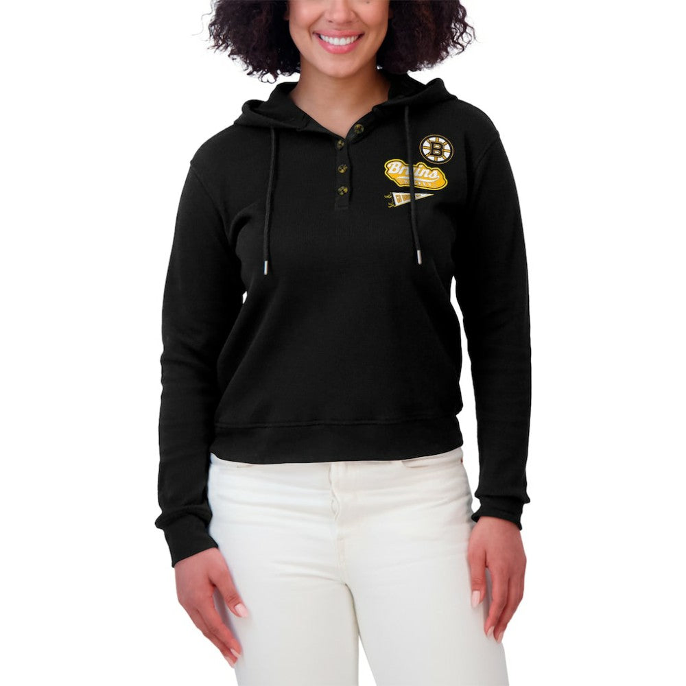 Boston Bruins WEAR by Erin Andrews Women's Waffle-Knit Pullover Hoodie