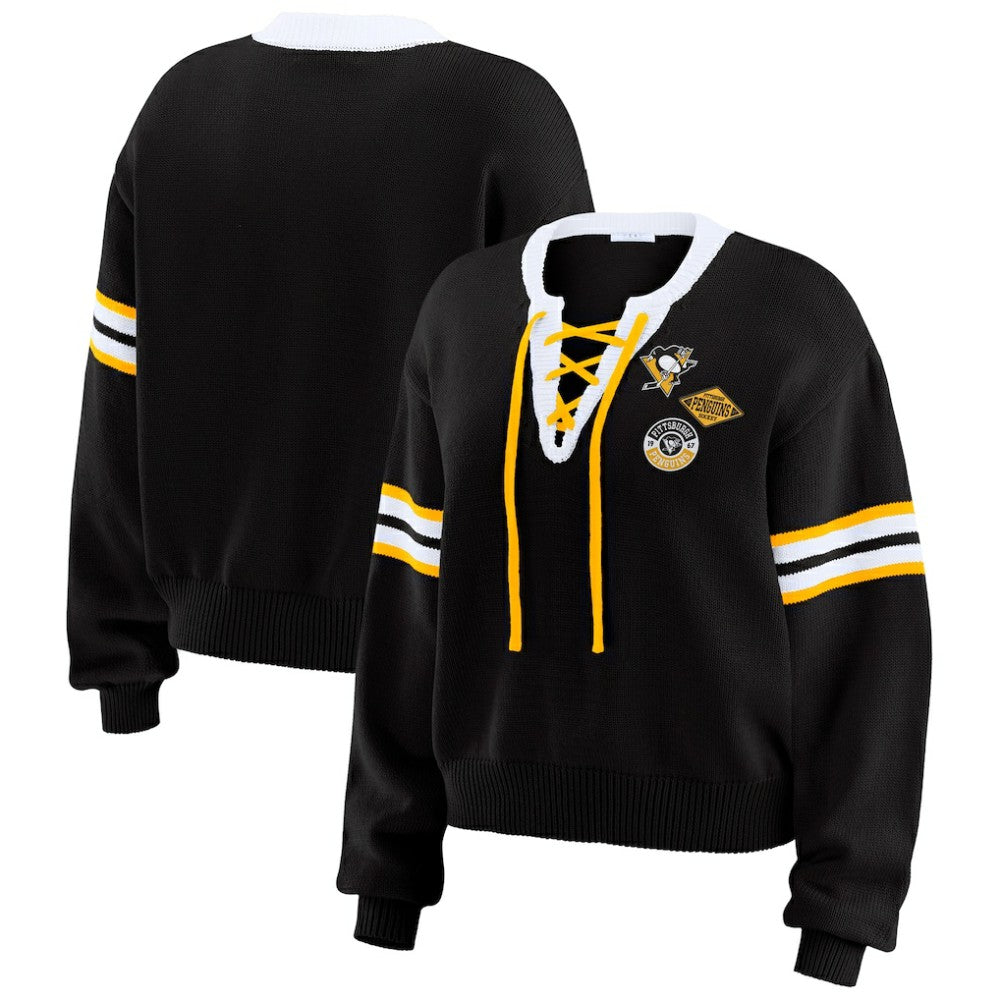 Pittsburgh Penguins WEAR by Erin Andrews Women's Cropped Lace-Up Sweater