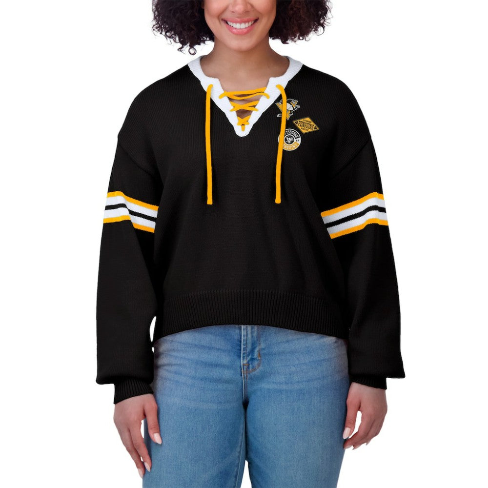 Pittsburgh Penguins WEAR by Erin Andrews Women's Cropped Lace-Up Sweater