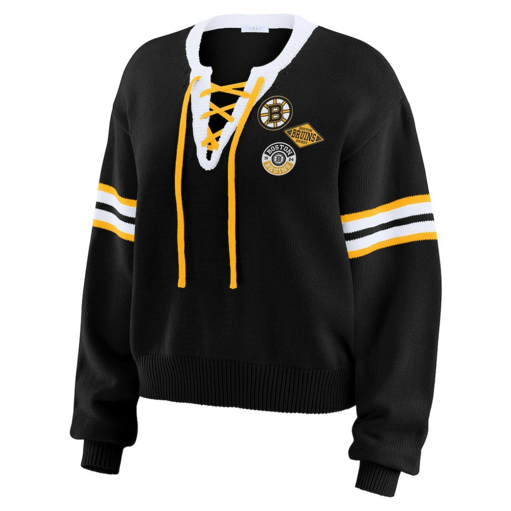 Boston Bruins WEAR by Erin Andrews Women's Cropped Lace-Up Sweater