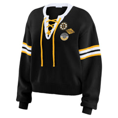Boston Bruins WEAR by Erin Andrews Women's Cropped Lace-Up Sweater
