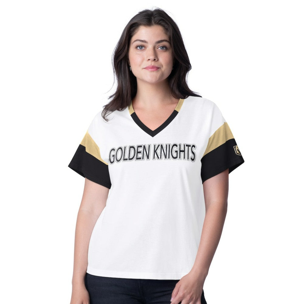 Vegas Golden Knights G-III 4Her by Carl Banks Women's Rink Oversized Rhinestone V-Neck T-Shirt
