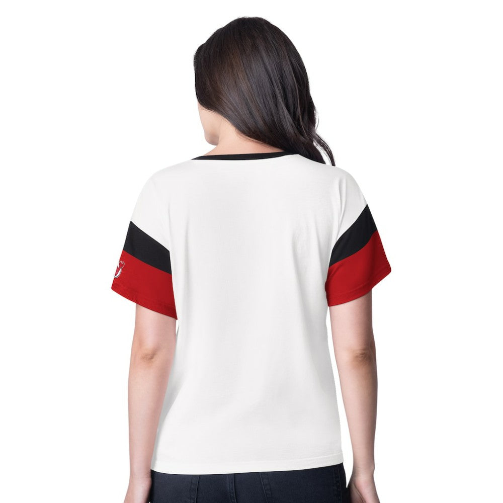 New Jersey Devils G-III 4Her by Carl Banks Women's Rink Oversized Rhinestone V-Neck T-Shirt