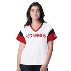 Detroit Red Wings G-III 4Her by Carl Banks Women's Rink Oversized Rhinestone V-Neck T-Shirt