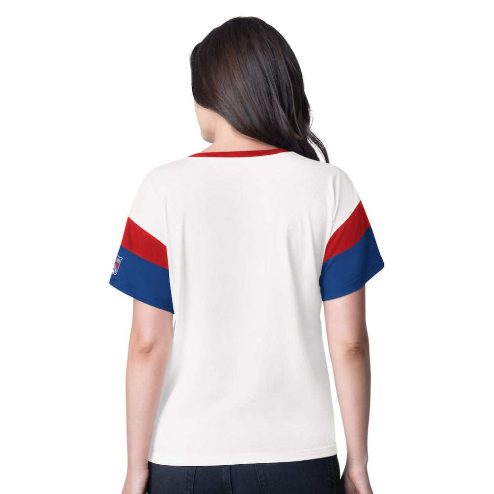 New York Rangers G-III 4Her by Carl Banks Women's Rink Oversized Rhinestone V-Neck T-Shirt