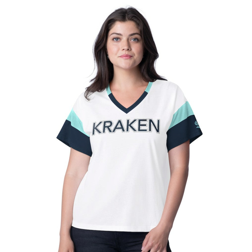 Seattle Kraken G-III 4Her by Carl Banks Women's Rink Oversized Rhinestone V-Neck T-Shirt