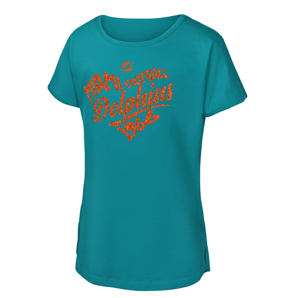 NFL Miami Dolphins Girls Youth Script Heart Dolman T-Shirt