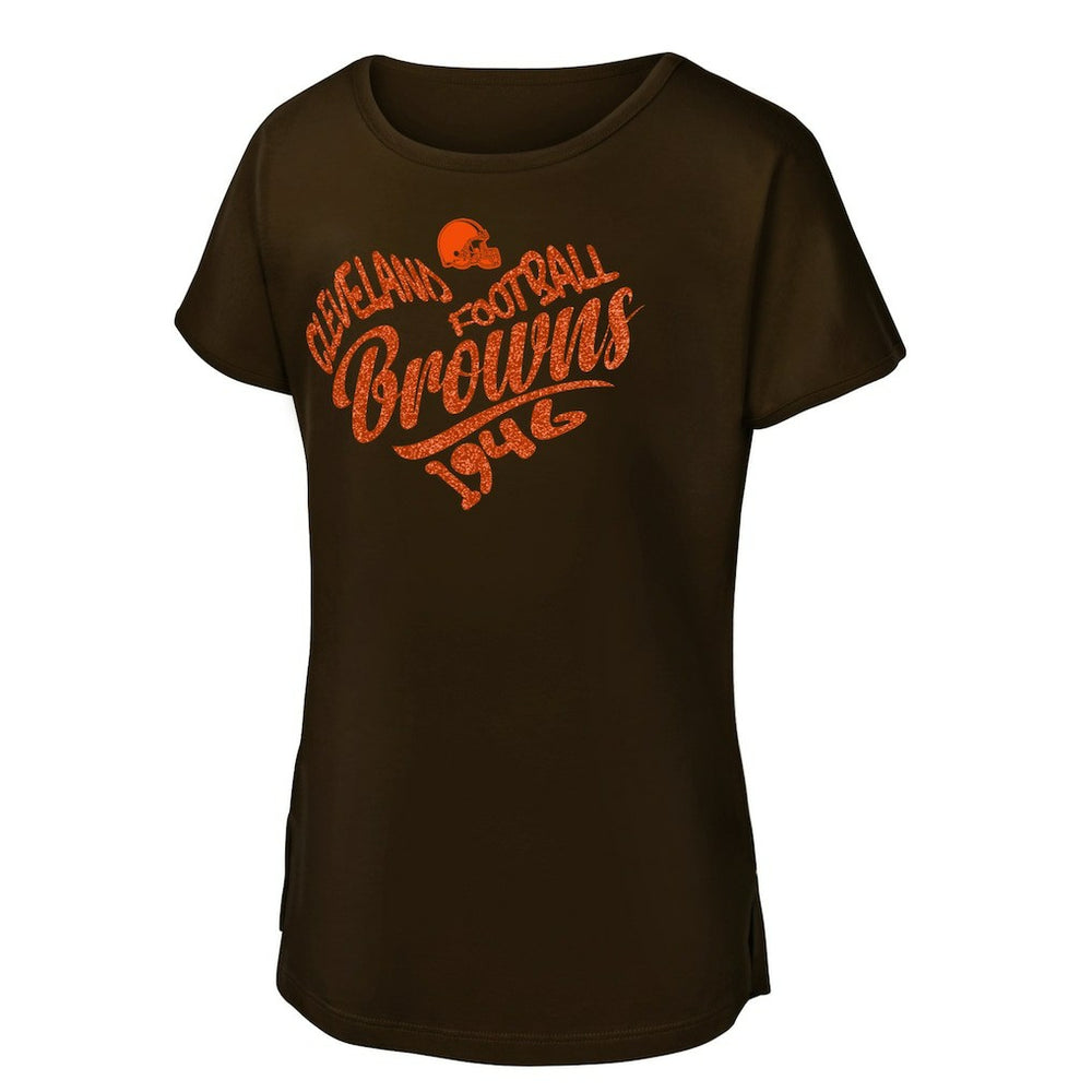 NFL Cleveland Browns Girls Youth Script Heart Dolman T-Shirt