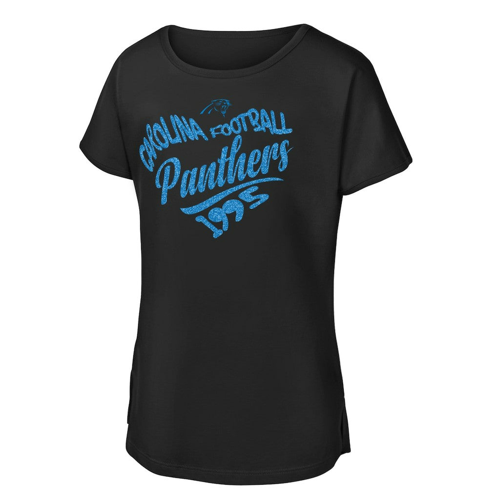 NFL Carolina Panthers Girls Youth Script Heart Dolman T-Shirt