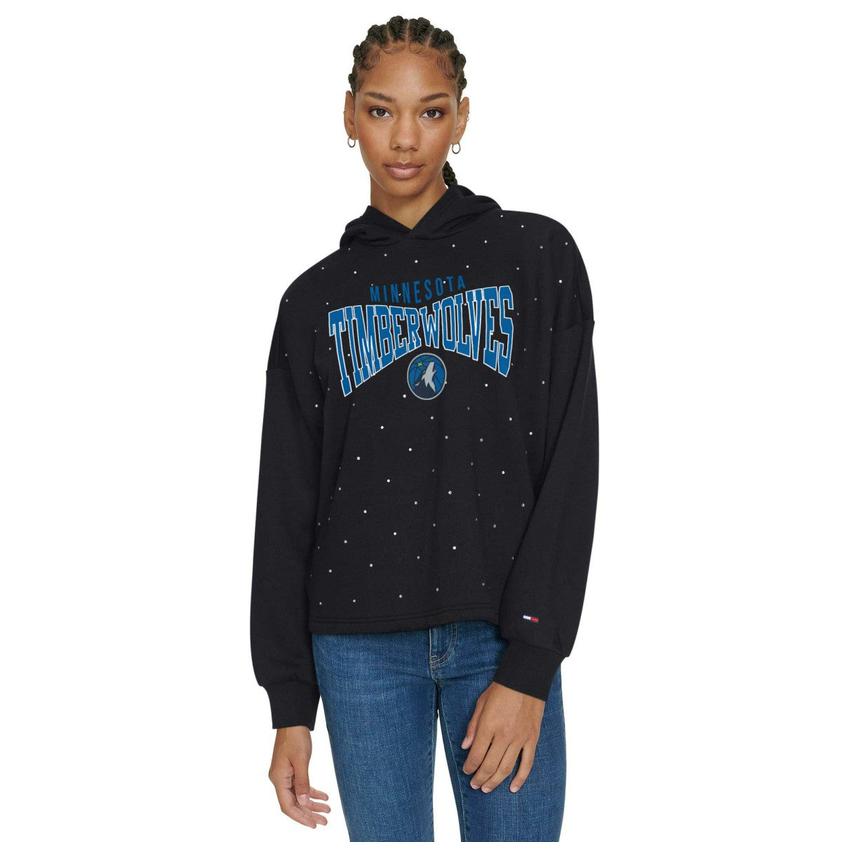 Minnesota Timberwolves Tommy Jeans Women's Stella Cropped Pullover Hoodie - Black outlet