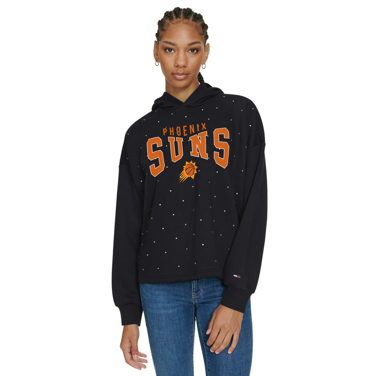 Phoenix Suns Tommy Jeans Women's Stella Cropped Pullover Hoodie - Black for sale