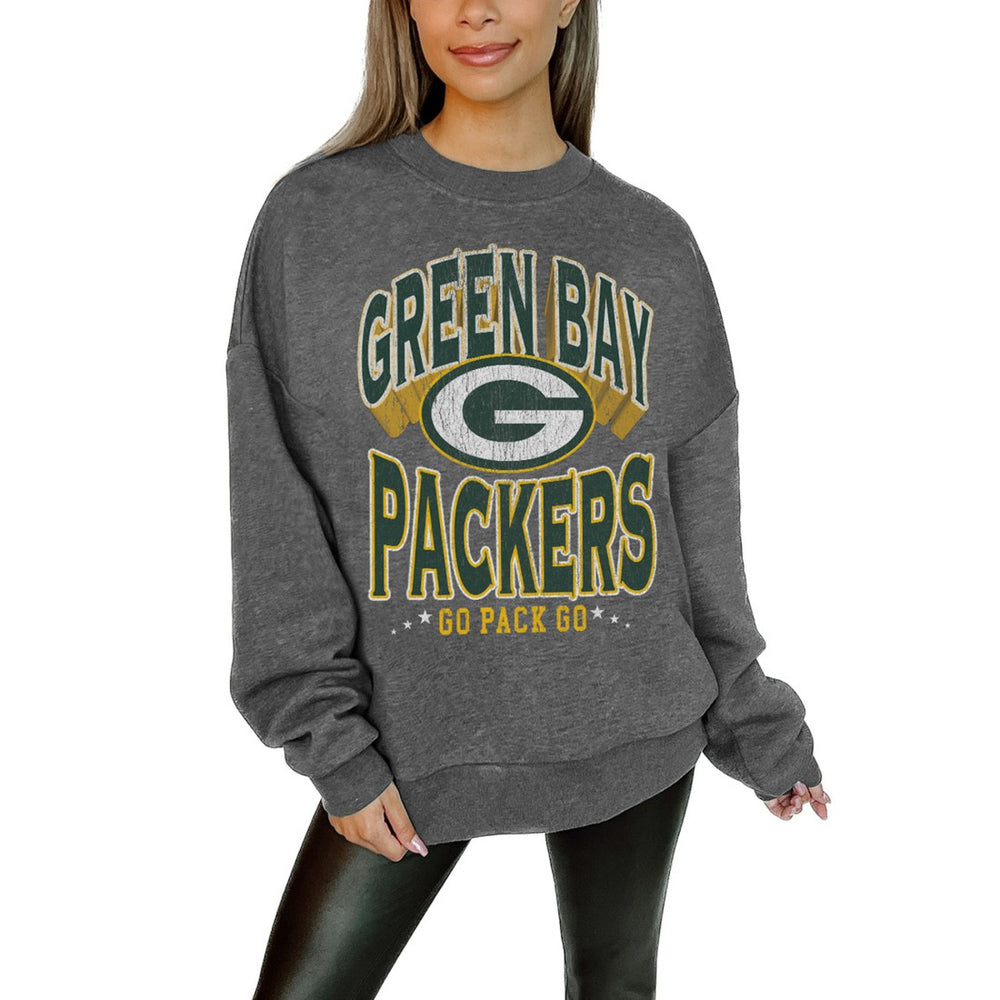 NFL Green Bay Packers Gameday Couture Women's Oversized Long Weekend Premium Fleece Drop Shoulder Pullover Sweatshirt