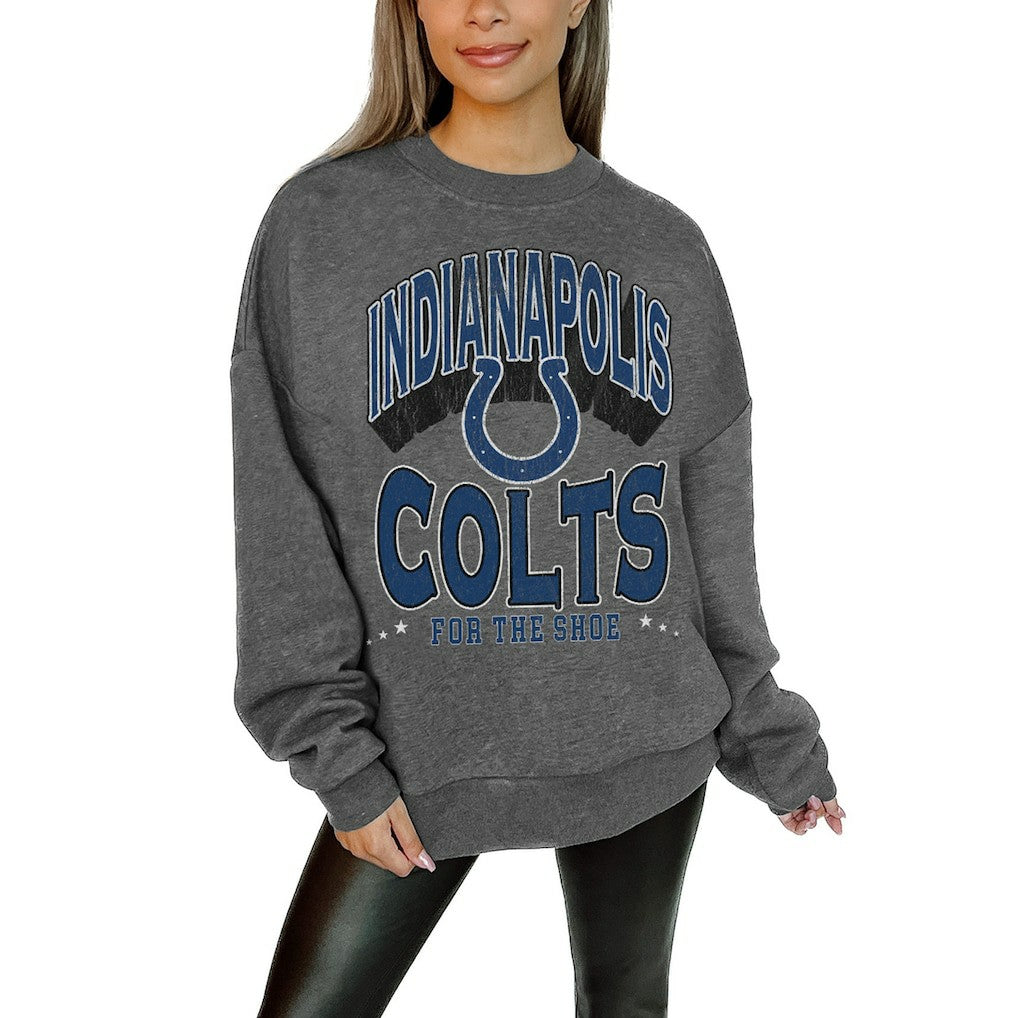 NFL Indianapolis Colts Gameday Couture Women's Oversized Long Weekend Premium Fleece Drop Shoulder Pullover Sweatshirt