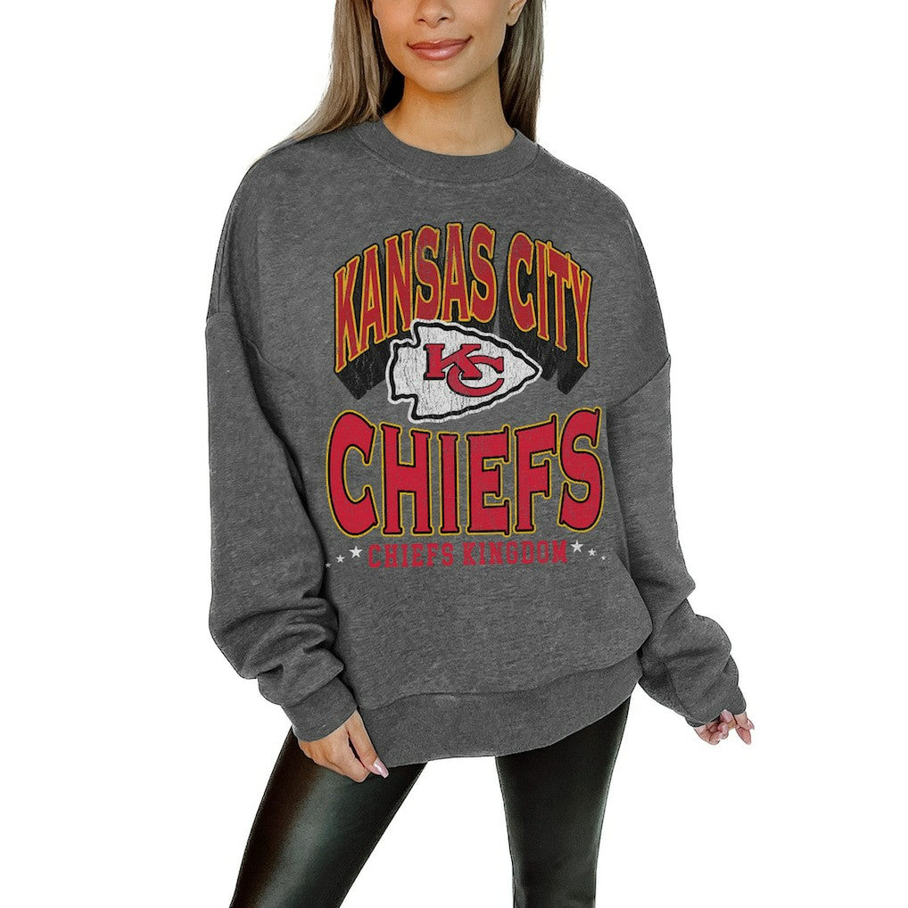 NFL Kansas City Chiefs Gameday Couture Women's Oversized Long Weekend Premium Fleece Drop Shoulder Pullover Sweatshirt