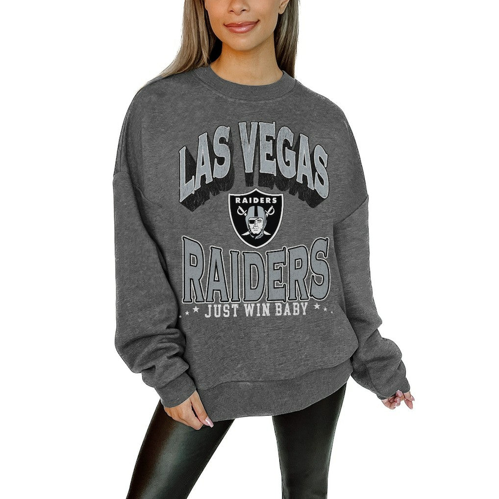NFL Las Vegas Raiders Gameday Couture Women's Oversized Long Weekend Premium Fleece Drop Shoulder Pullover Sweatshirt