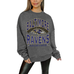NFL Baltimore Ravens Gameday Couture Women's Oversized Long Weekend Premium Fleece Drop Shoulder Pullover Sweatshirt
