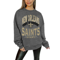 NFL New Orleans Saints Gameday Couture Women's Oversized Long Weekend Premium Fleece Drop Shoulder Pullover Sweatshirt