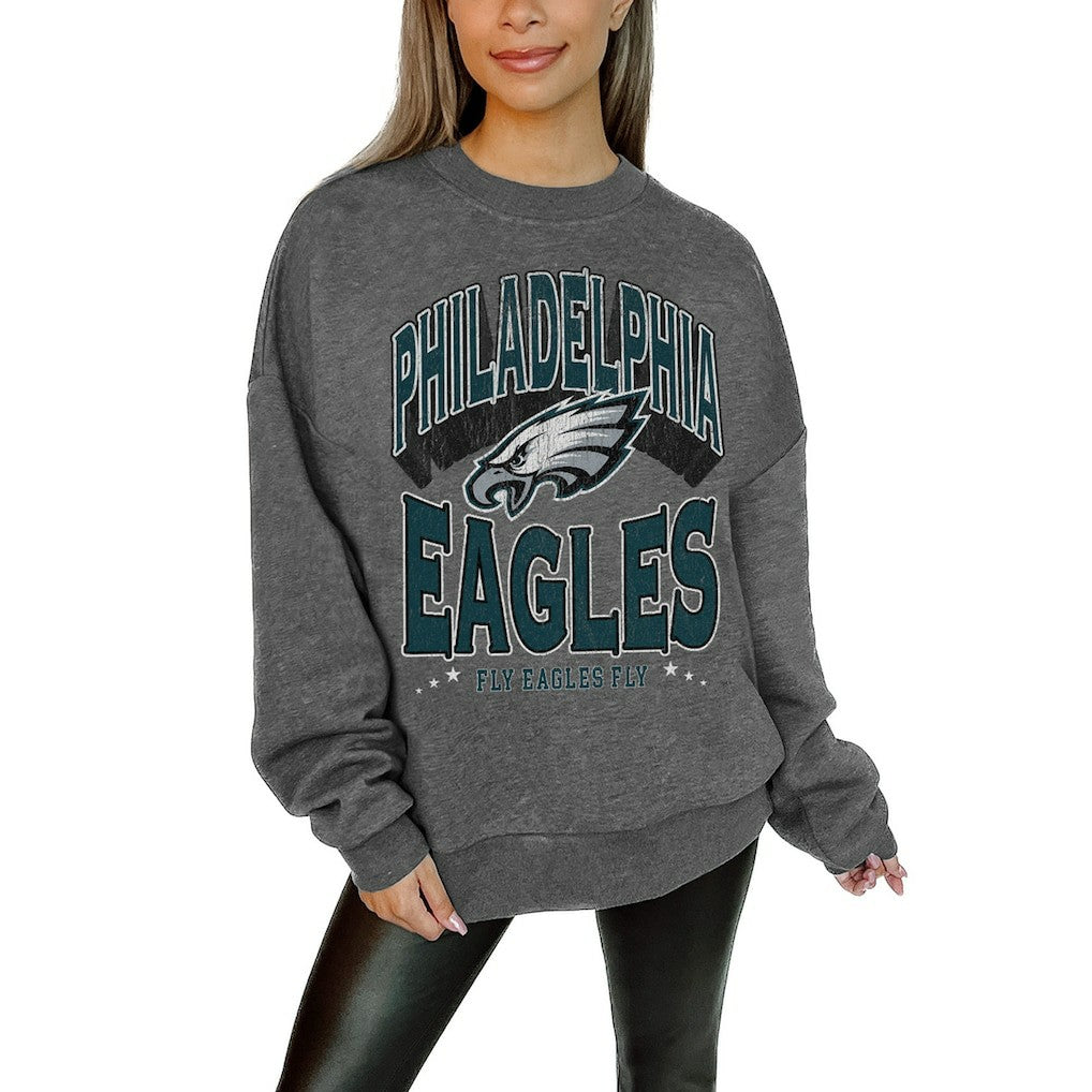 NFL Philadelphia Eagles Gameday Couture Women's Oversized Long Weekend Premium Fleece Drop Shoulder Pullover Sweatshirt