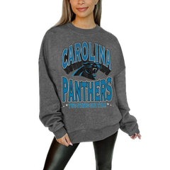NFL Carolina Panthers Gameday Couture Women's Oversized Long Weekend Premium Fleece Drop Shoulder Pullover Sweatshirt