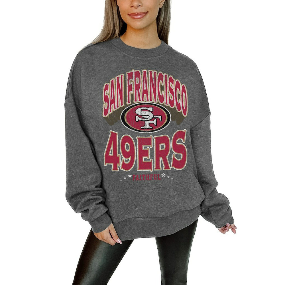 NFL San Francisco 49ers Gameday Couture Women's Oversized Long Weekend Premium Fleece Drop Shoulder Pullover Sweatshirt
