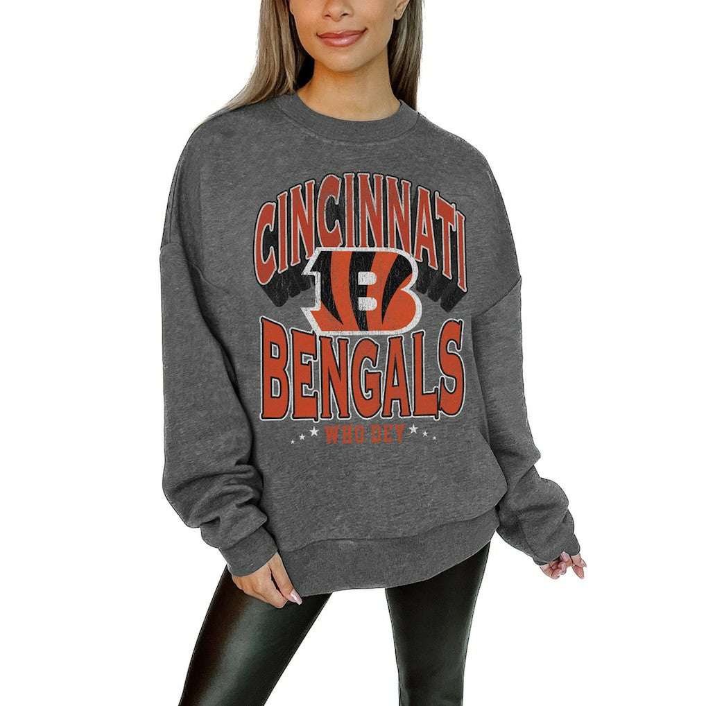 NFL Cincinnati Bengals Gameday Couture Women's Oversized Long Weekend Premium Fleece Drop Shoulder Pullover Sweatshirt