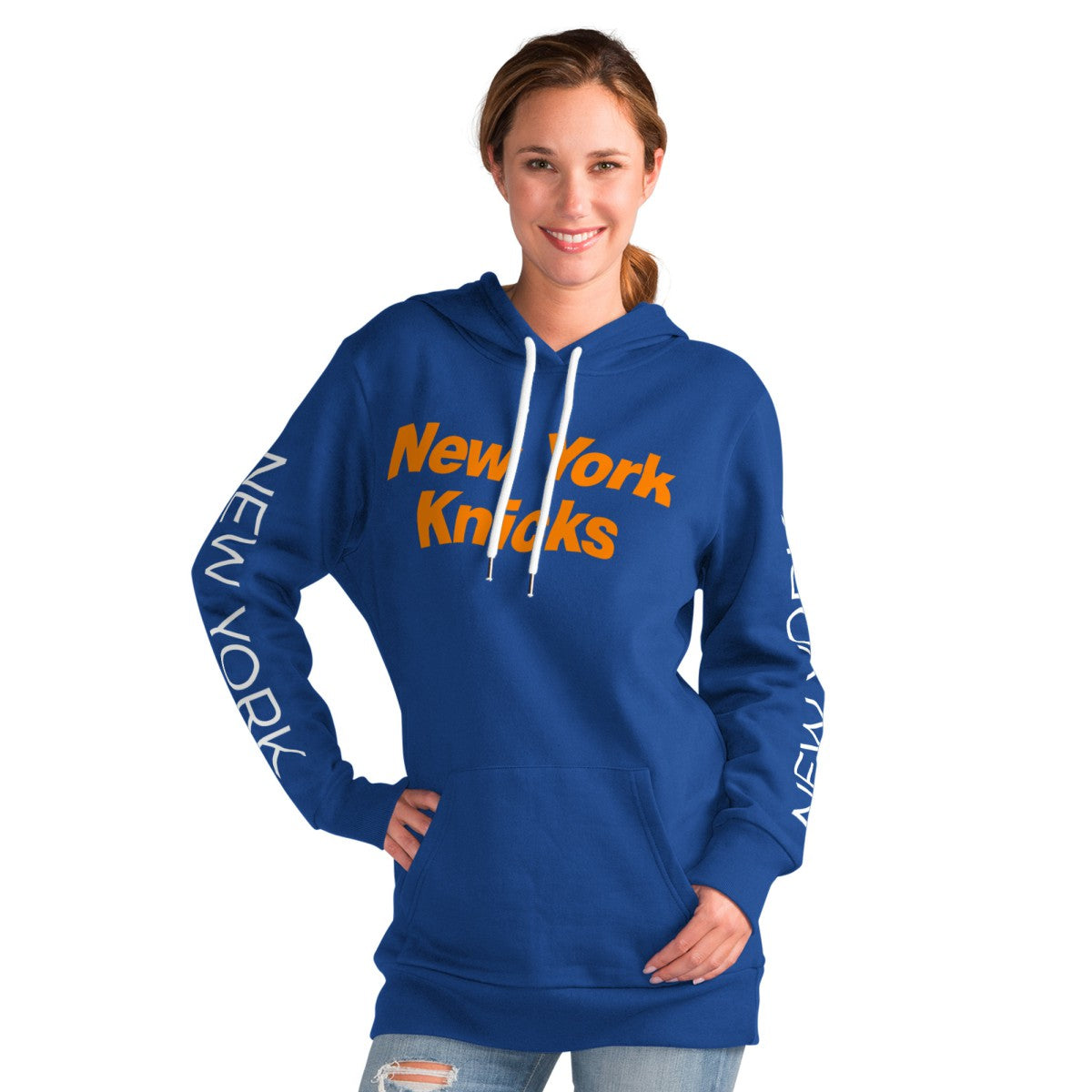 New York Knicks G-III 4Her by Carl Banks Women's Base Coach Pullover Hoodie - Blue discount