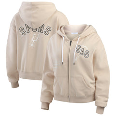 San Antonio Spurs WEAR by Erin Andrews Women's Tonal Felt Patch Full-Zip Hoodie - Tan sale