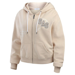 San Antonio Spurs WEAR by Erin Andrews Women's Tonal Felt Patch Full-Zip Hoodie - Tan sale